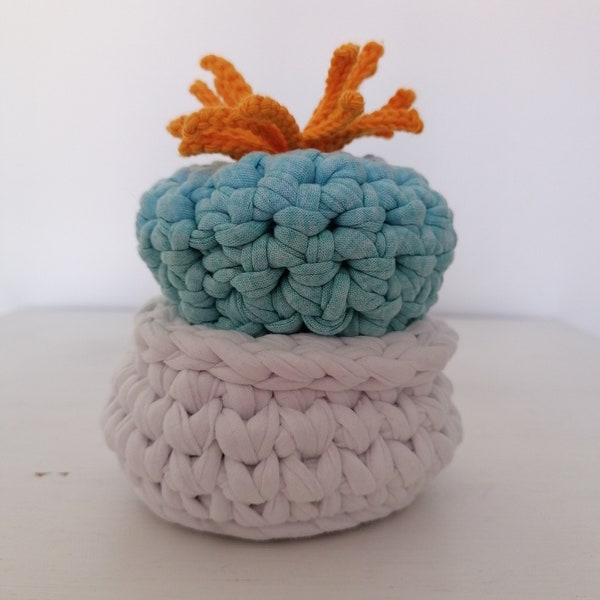 cactus boule, fleur orange au crochet