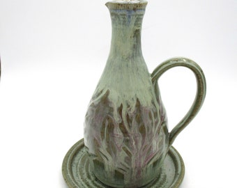 Mossy Green Textured Olive Oil Bottle with Plate