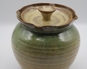 Bamboo and Mint Green Lidded Jar with Fluted Rim