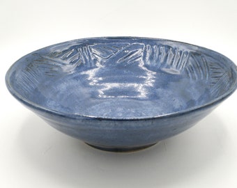 Cobalt Blue Fruit Bowl with Carved Line Patterns