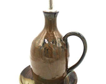 Golden Brown Oil Bottle with Plate