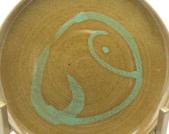 Golden Stoneware Plate with Seafoam Accents