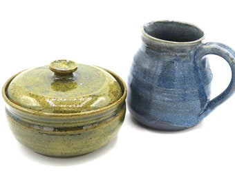 Golden Sugar Bowl and Teal Creamer (matches dinnerware listing)