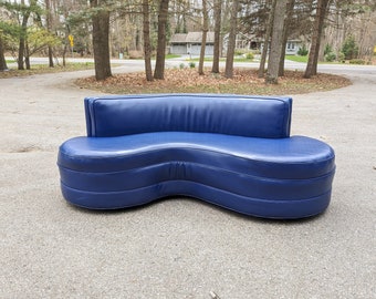 Vintage Curvy Blue Naugahyde Sofa in the Style of Vladimir Kagan - Cloud Sofa / Shipping is NOT Free - Message for quote