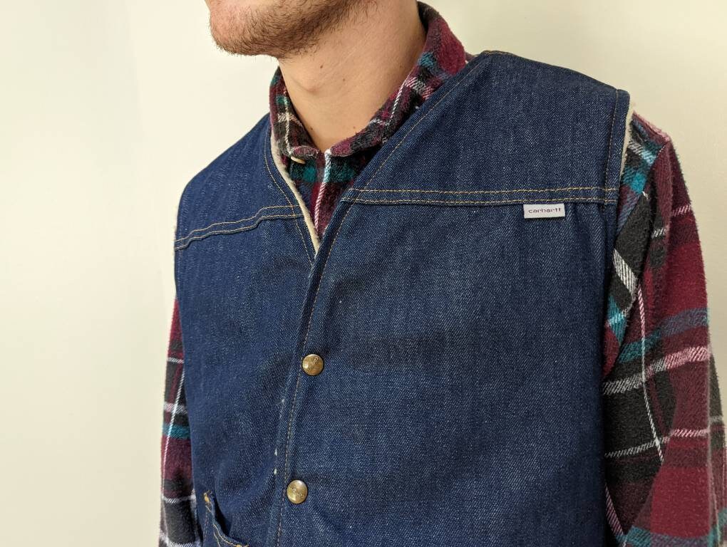 Vintage Denim Sherpa Lined Carhartt Vest / Union Made