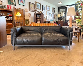Vintage Iconic Le Corbusier LC3 Gray Leather Sofa with Gray Frame / Shipping is NOT Free - Message for Quote