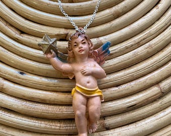 Vintage Cherub Musical Necklace, Made in Italy, Angel Pendant
