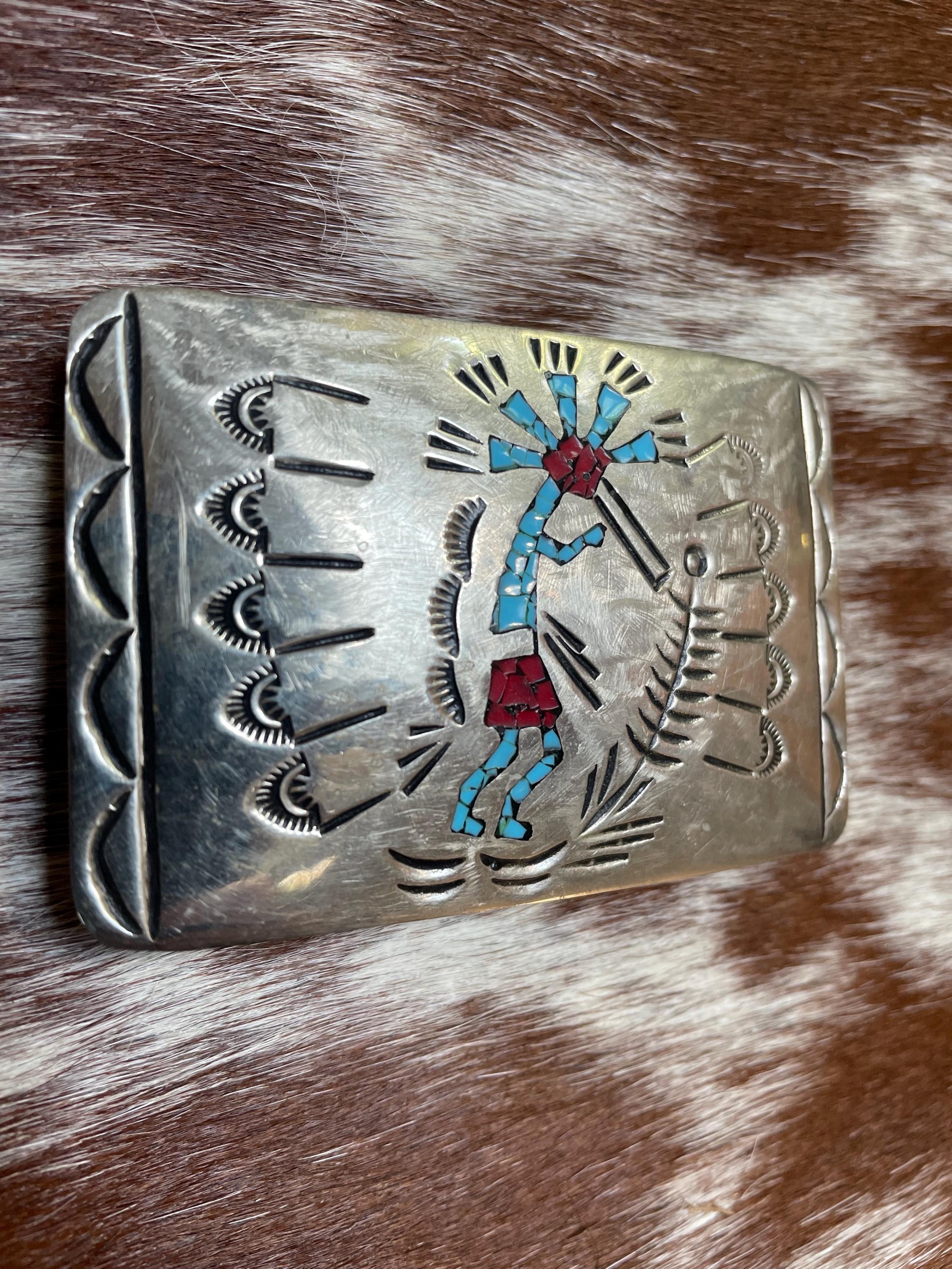 Vintage Native American Sterling Silver Belt Buckle 