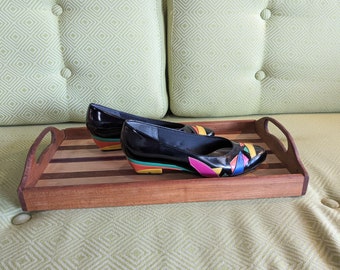 Vintage 80&#39;s Abstract Color Block Kitten Heel / Size 6.5 / Free US Shipping