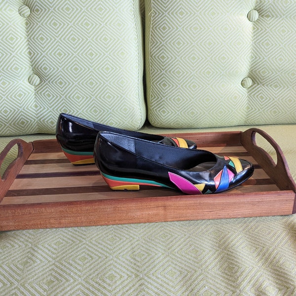 Vintage 80's Abstract Color Block Kitten Heel / Size 6.5 / Free US Shipping