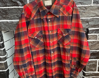 Camisa de lana a cuadros Pendleton vintage de los años 70 para hombre / Envío gratuito a EE. UU.