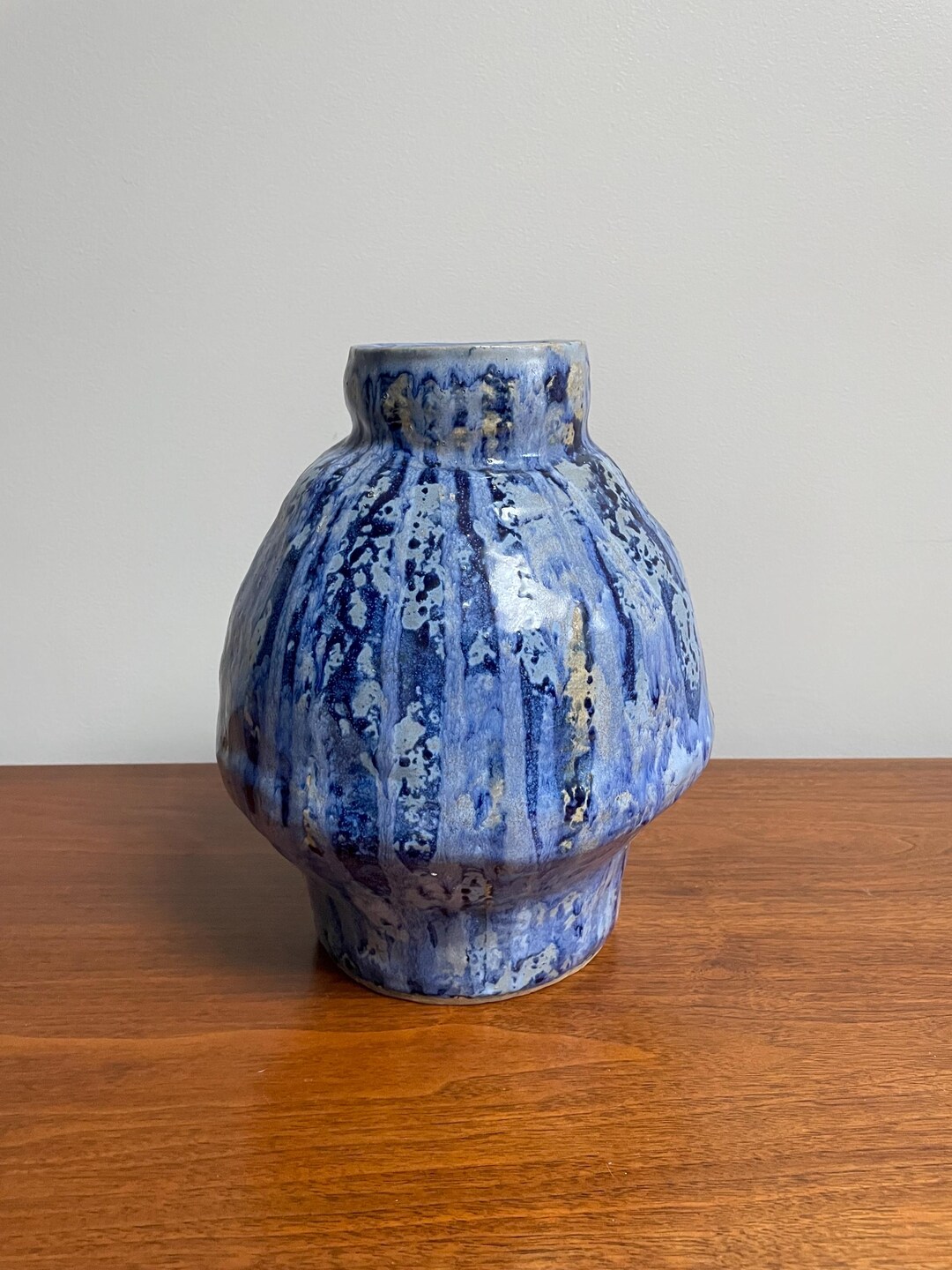 Vintage Large Blue Glazed Studio Pottery Vase: Signed Decor (12in) - Etsy