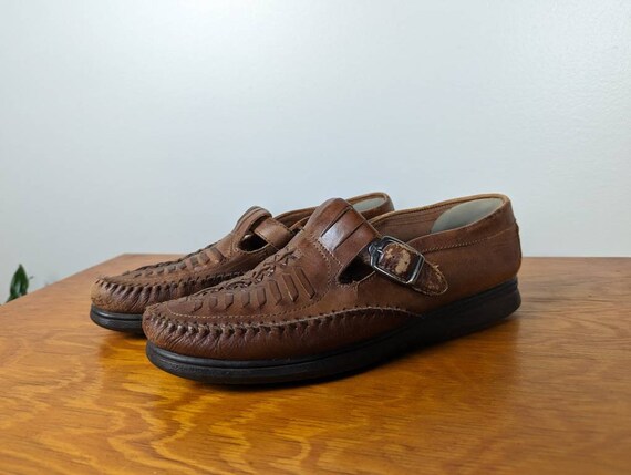 Vintage Dr. Scholls Brown Leather Loafers With Buckles Men s 9