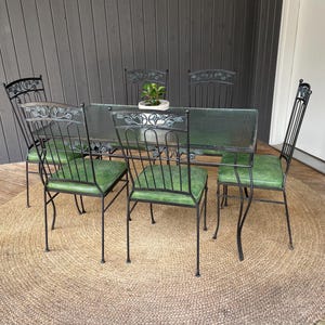 Vintage Mid Century Russell Woodard Black Wrought Iron Patio Dining Table and 6 Chairs / Buyer Arranged Shipping or Local Pick up
