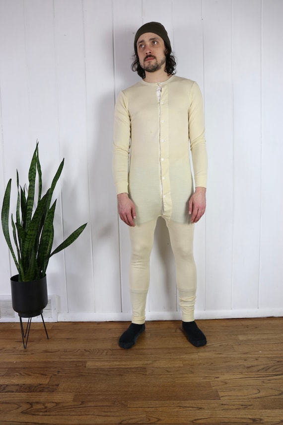 Vintage Unisex Cream Thermal One Piece / Onesie /