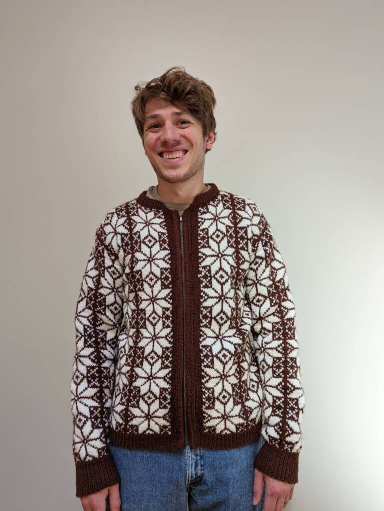 Vintage Brown and White Handmade 50's/60's Zip up Sweater / Fair