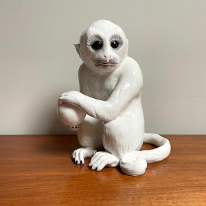 Vintage Italian Glazed Pottery Monkey Sculpture / Mid Century Modern / Free US Shipping