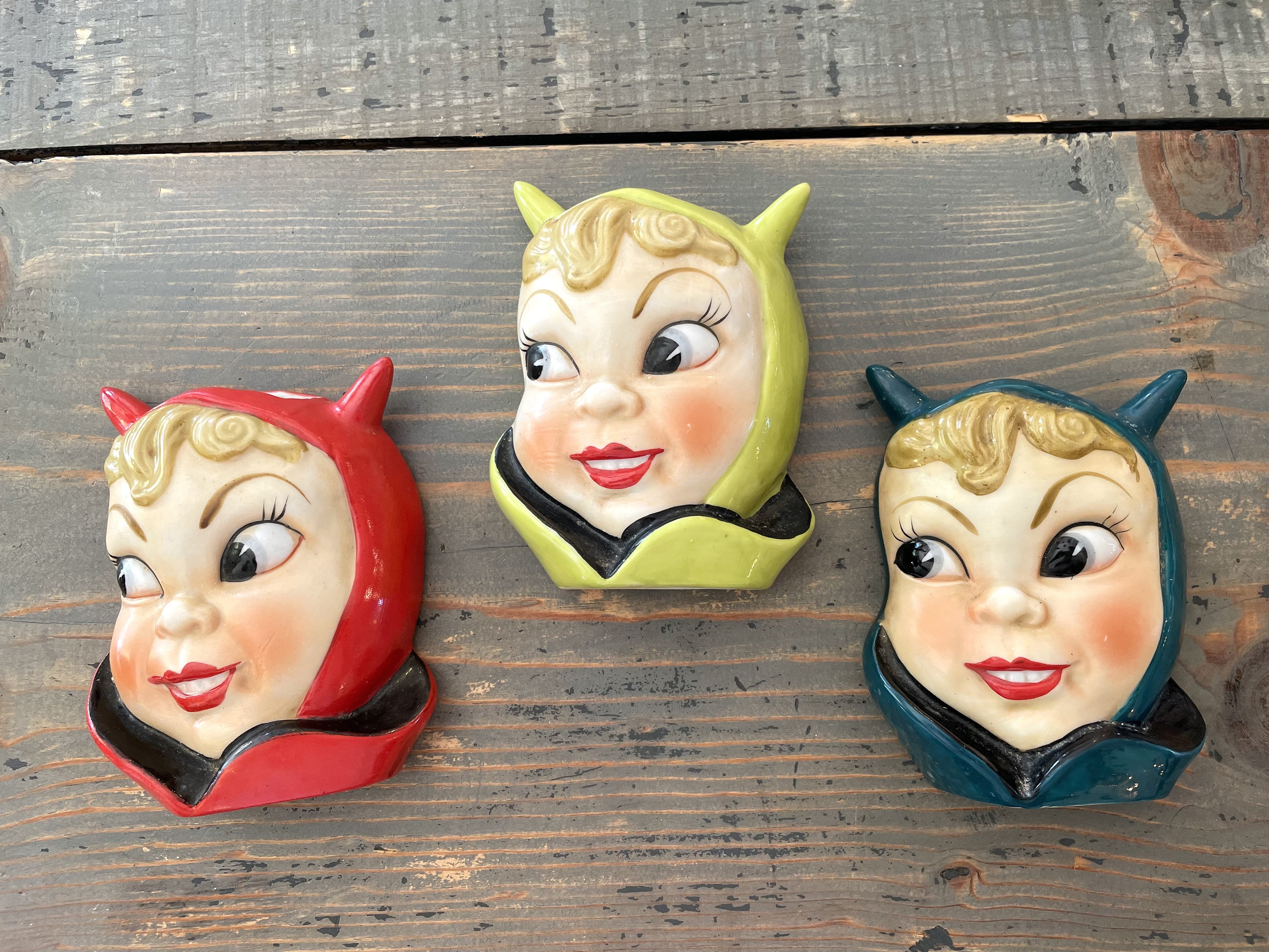 『未使用・ウラ小変色』 Noritake 『リトルアイランド』 フォトフレーム Vintage RARE Norcrest Little Devil Wall Pocket Set of Three