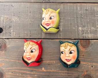 Vintage RARE Norcrest Little Devil Wall Pocket Set of Three / Free US Shipping