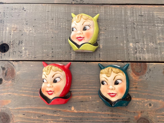 Vintage RARE Norcrest Little Devil Wall Pocket Set of Three / Free