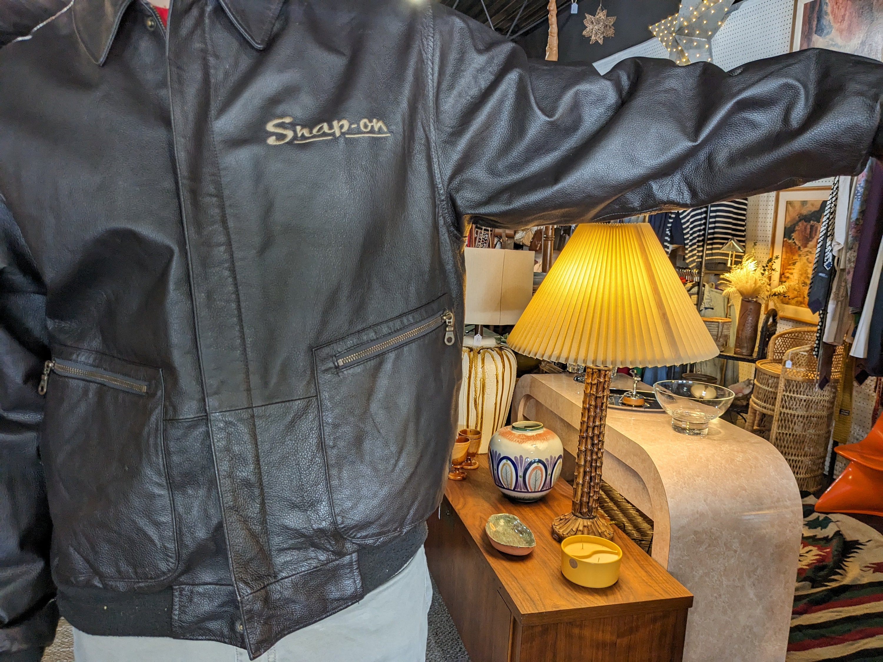 Vintage Men's Brown Leather Snap on Zip up Jacket / Free US Vintage Men's Brown Leather Snap on Zip up Jacket / Free US