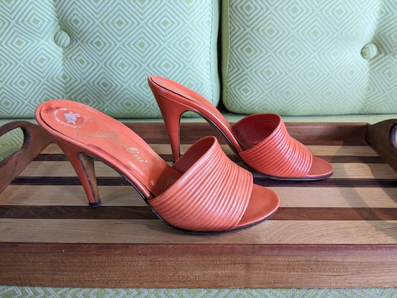 Vintage Garolini Orange Leather Heels / Size US 5… - image 4