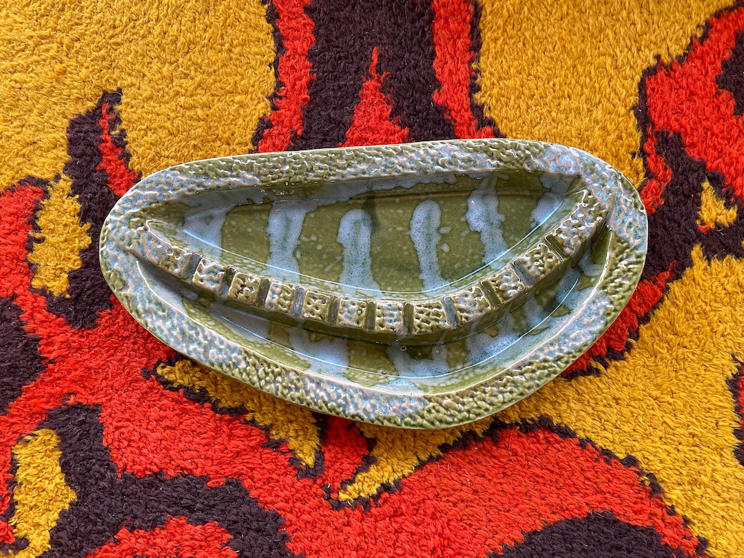 Vintage MCM Pottery Ashtray Designed by Nonamax / Mottled Green / Mid