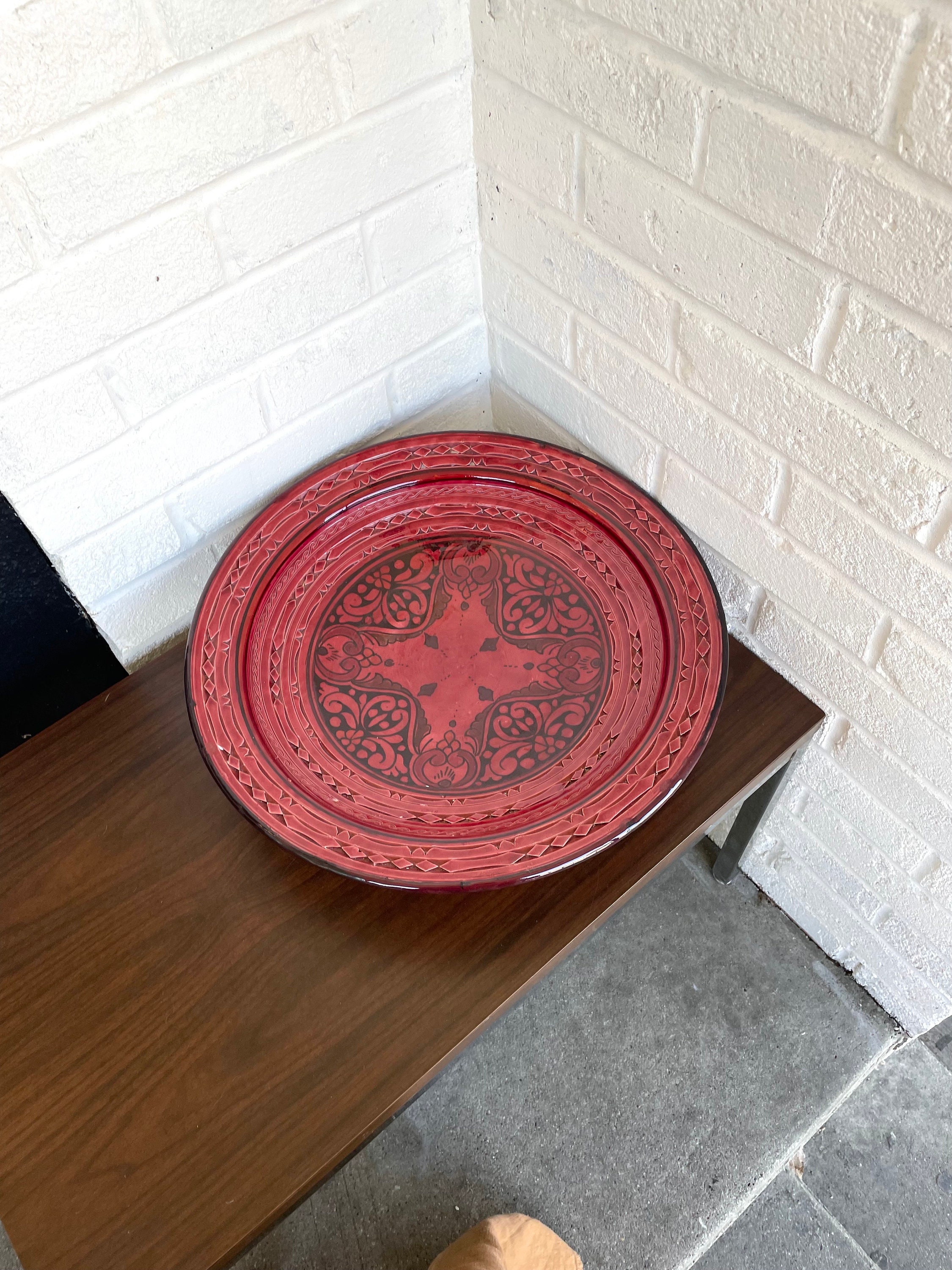 Vintage Studio Pottery Geometric Burgundy Ceramic Platter / Large Plate / Kitchen Decor / Centerpiece /Ceramic Serving Dish / Free Shipping