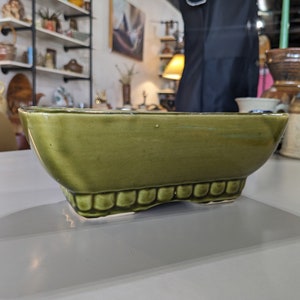 Vintage Mid Century Rectangular Green Ceramic Planter Pot / Brush McCoy 404-8 / Made in USA / Free US Shipping