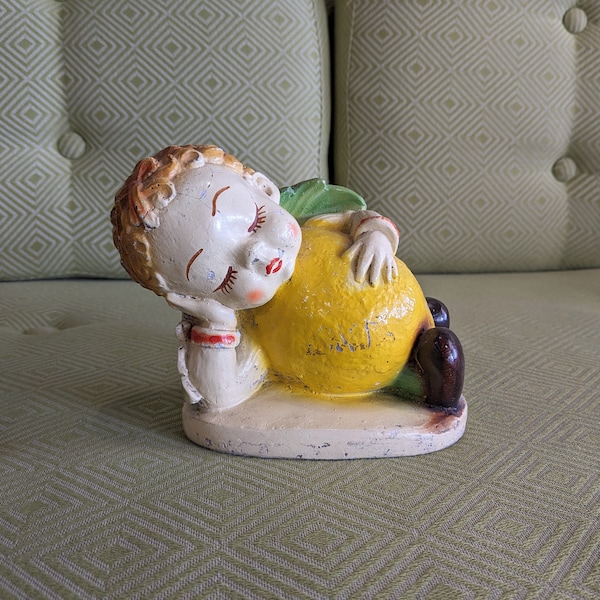 Vintage 1942 PEEDEE Carlton Ware Fruit Kids Lee Lemon Chalkware Figurine / Free US Shipping