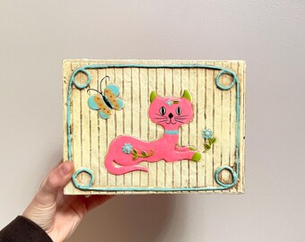 Vintage Rare 1960&#39;s Cat and Butterfly Jewelry and Music Box / Made in Japan / Free US Shipping