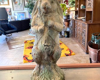 Antique Weathered Cement Rabbit Statue / Garden Decor / Yard Sculpture / Easter Decor / Free US Shipping
