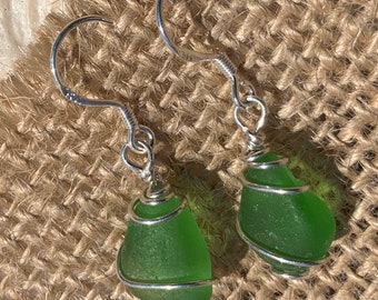 Green seaglass gems! Wrapped in sterling silver! All found in the surf or sand!!