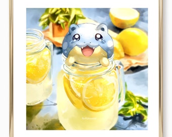 42. Pokemon Spheal Art Poster - Lemonade / Food Poster / Cute Food Art / Art for Kitchen / Kawaii Pokemon / Cute Spheal Poster / Wall Art