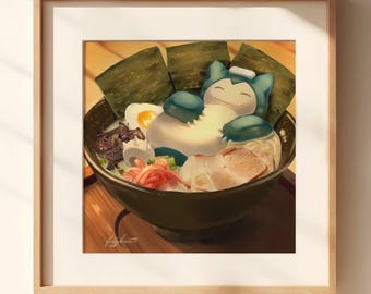 17. Pokemon Snorlax Art Poster - Ramen / Food Poster / Cute Food Art / Art for Kitchen / Kawaii Pokemon / Cute Snorlax Poster / Wall Art
