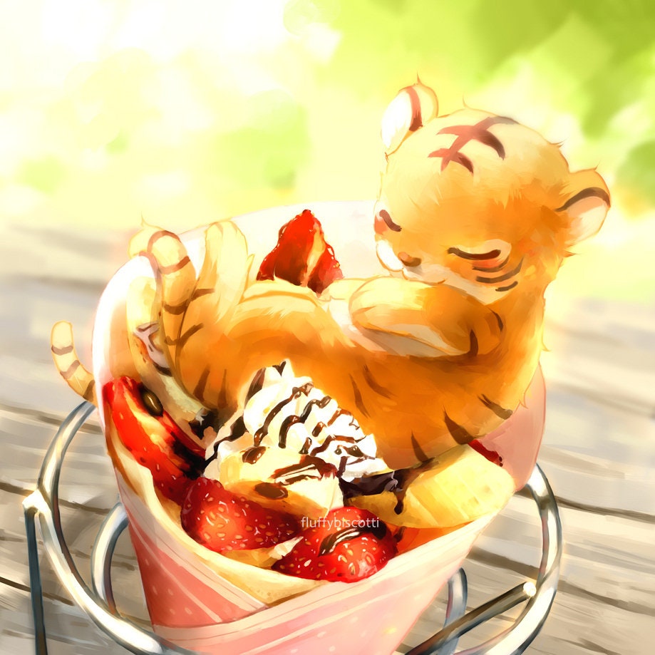 34. Obstkorb Tiger Kisa Kunst Poster - Japanischer Crepe / Food Poster /  Süße Food Art / Kunst für Küche / Kawaii Tiger Cub / Cute Tiger Art - Etsy  Österreich, image size:919x919