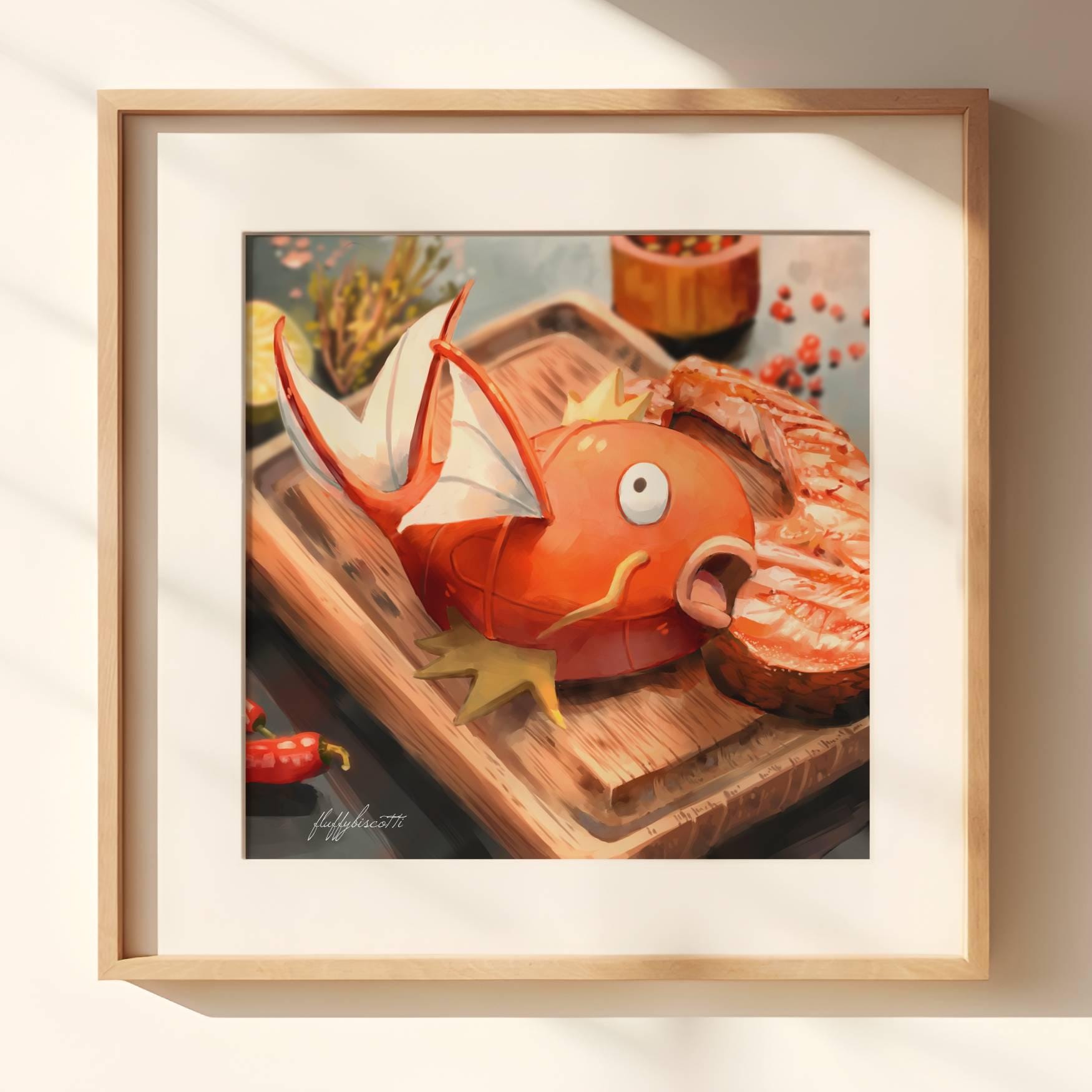 41. Pokemon Magikarp Art Poster - Salmon / Food Poster / Cute Food Art / Art for Kitchen / Kawaii Pokemon / Cute Magikarp Poster / Wall Art