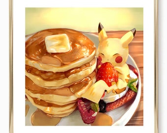 14. Pokemon Pikachu Art Poster - Pancakes / Food Poster / Cute Food Art / Art for Kitchen / Kawaii Pokemon / Cute Pikachu Poster / Wall Art