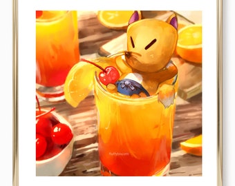 49. Animal Crossing Redd Art Poster - Tequila Sunrise / Cute Food Art / Anime Art for Kitchen / Kawaii Animal Crossing / Cute Redd Poster