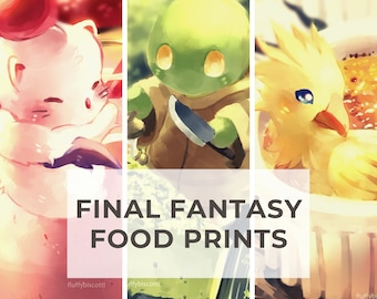 Final Fantasy Food Art Poster Set - Moogle, Tonberry, and Chocobo / Cute Food Art / Art for Kitchen / Cute Final Fantasy Art