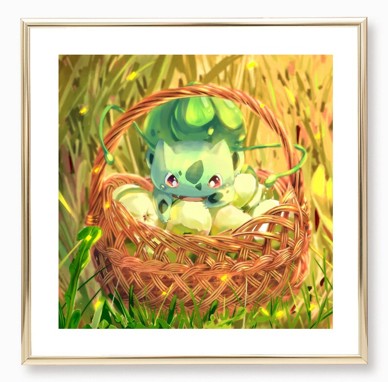 10. Pokemon Bulbasaur Art Poster Apples / Kawaii Food Art / Pokemon Decor / Pokemon Wall Art / Cute Pokemon Poster / Kanto Starter Poster image 1