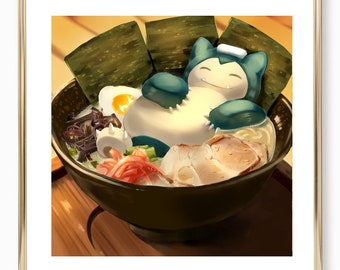 17. Pokemon Snorlax Art Poster - Ramen / Food Poster / Cute Food Art / Art for Kitchen / Kawaii Pokemon / Cute Snorlax Poster / Wall Art