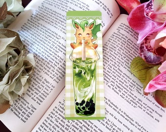 Pokemon Leafeon Bookmark - Bubble Tea / Cute Eeveelution Bookmark / Boba Bookmark / Kawaii Pokemon Bookmark