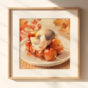 28. Natsume Yuujinchou Nyanko Sensei Art Poster - Dango / Food Poster / Cute Food Art / Art for Kitchen / Kawaii Cat / Cute Fat Cat Art