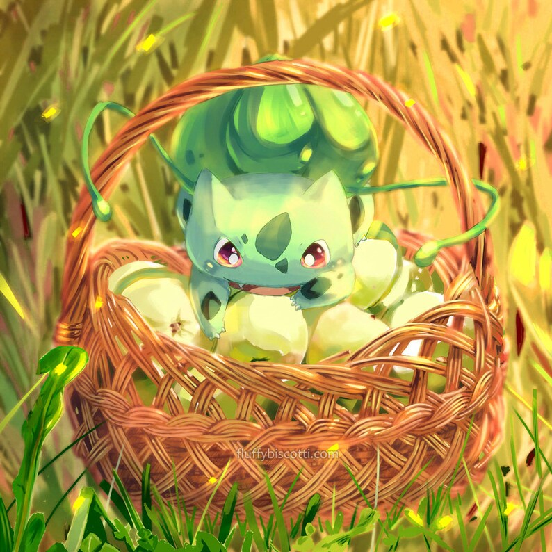 10. Pokemon Bulbasaur Art Poster Apples / Kawaii Food Art / Pokemon Decor / Pokemon Wall Art / Cute Pokemon Poster / Kanto Starter Poster image 2