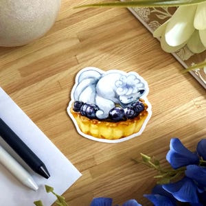 Alolan Vulpix Blueberry Tart Sticker / Alolan Vulpix Dessert Vinyl Sticker / Kawaii Alolan Vulpix Die-Cut Sticker