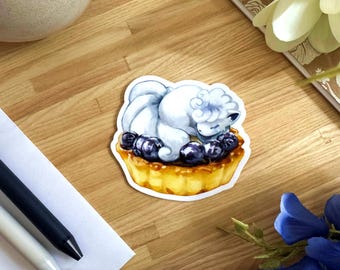 Alolan Vulpix Blueberry Tart Sticker / Alolan Vulpix Dessert Vinyl Sticker / Kawaii Alolan Vulpix Die-Cut Sticker