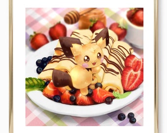 13. Pokemon Pichu Art Poster - Crepes / Food Poster / Cute Food Art / Art for Kitchen / Kawaii Pokemon / Cute Pichu Poster / Wall Art