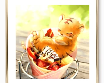 34. Fruits Basket Tiger Kisa Art Poster - Japanese Crepe / Food Poster / Cute Food Art / Art for Kitchen / Kawaii Tiger Cub / Cute Tiger Art