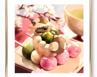 Avatar the Last Airbender Appa Art Poster - Hanami Dango / Food Poster / Cute Food Art / Art for Kitchen / Kawaii Air Bison / Cute Bison Art